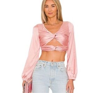 Revolve MORE TO COME‎ Lorelei Twist Front Top in Rose Pink Size Small NWT